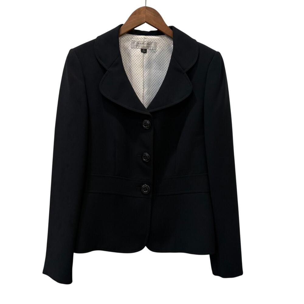 Tahari Arthur S Levine Blazer Womens 8 Black Three Button Shawl Collar Lined
